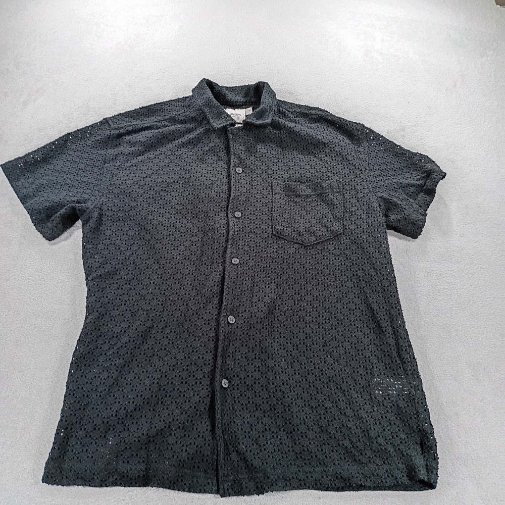 Goodfellow Mens Knit Button Down Shirt Black Medium Eyelet Textured Short Sleeve